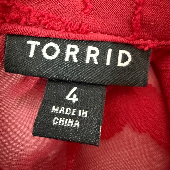 Torrid Red Floral Burnout Mock Neck Blouse Women's Plus Size 4 Sheer Top - Picture 10 of 13